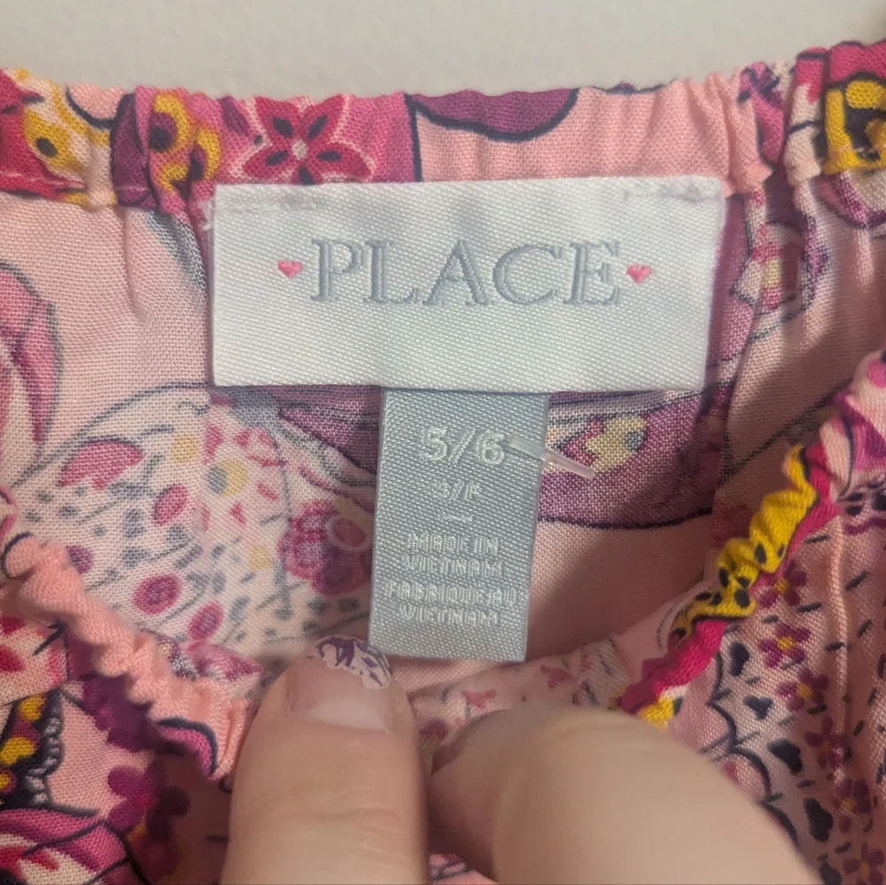 Children's Place Youth Girls Romper Sz 5 / 6 Pink Butterfly K-380